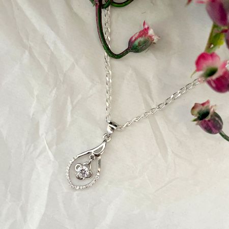 Fancy Oval with Floral Hanging 925 Sterling Silver Necklace
